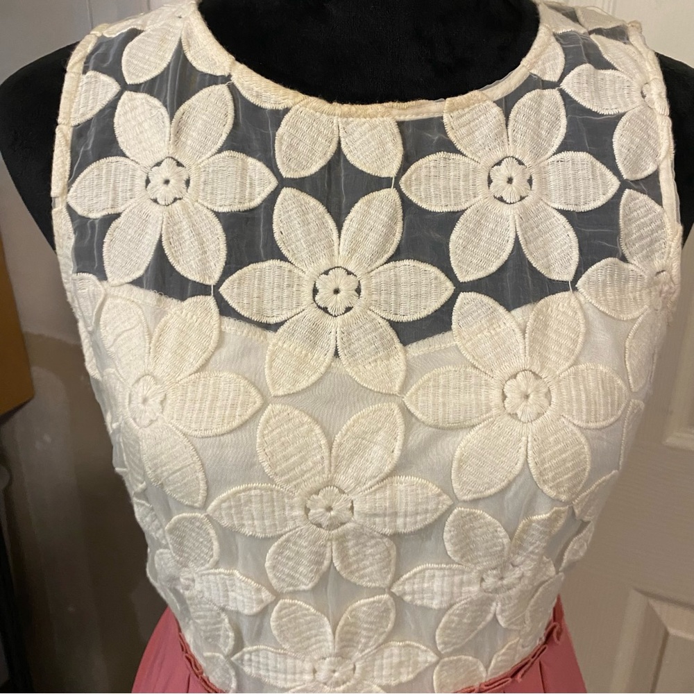 Altar’d State Dress Fit Flare Mini  Lace Bodice Cream Pink Floral Cutout Medium - Picture 2 of 11